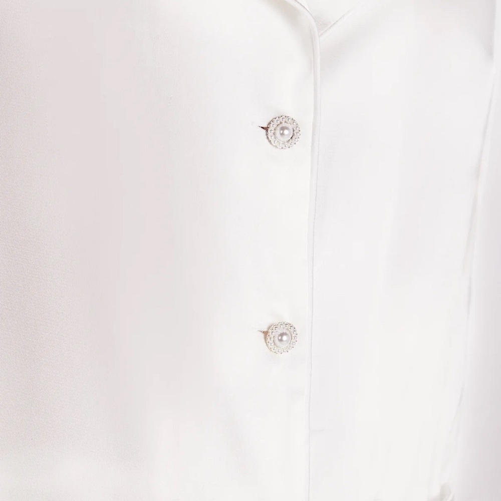 Nadine Merabi NWT Darcie Luxe White Feather Trim Silk Pajamas Bridal Bach - Picture 2 of 4